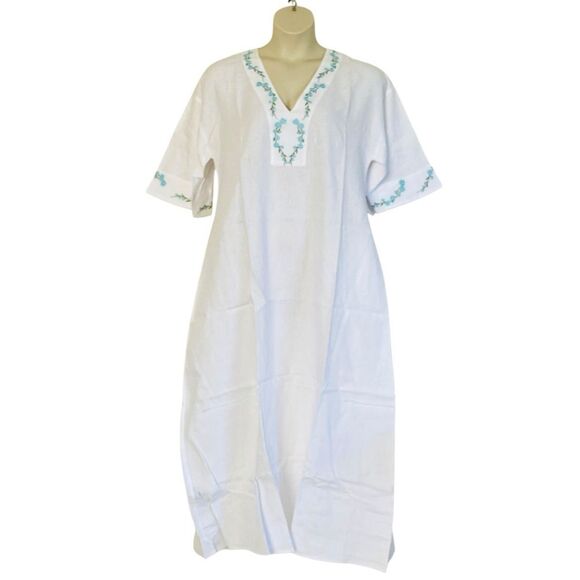 Andie x Fanm Mon Kepez Embroidered Linen Maxi Kaftan Dress Sz XL NWT - Picture 5 of 16